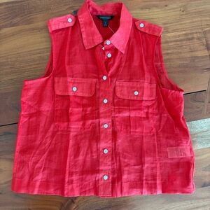 🦊 Red Sleeveless Button-Up Blouse by Banana Republic